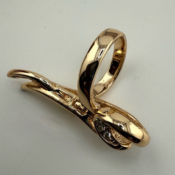 Elegant Gold Plated Swirl Ring with CZ Stones Size 8 - Picture 8 of 14